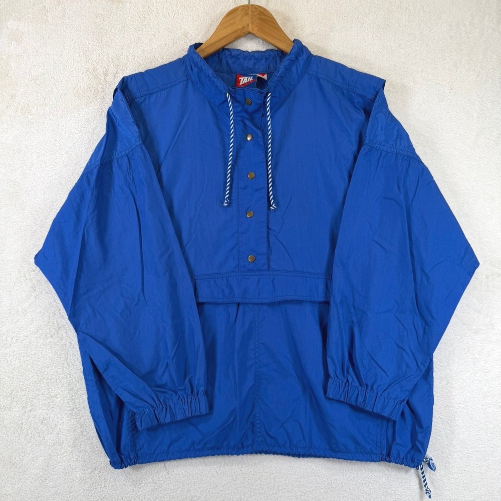 Vintage 80s TAIL Tennis Windbreaker Womens L Made USA Blue Embroidered Pullover